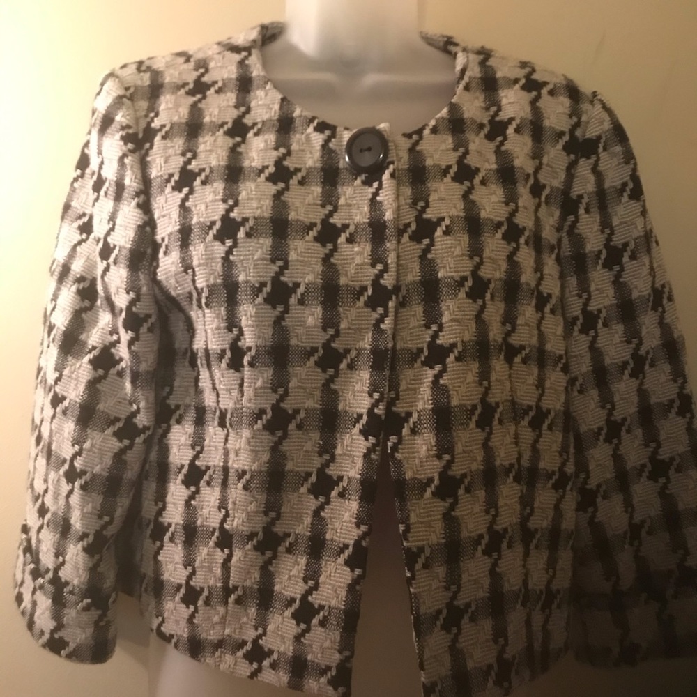 Larry Levine - VINTAGE Ladies jacket black/white Houndstooth pattern, Size: 12